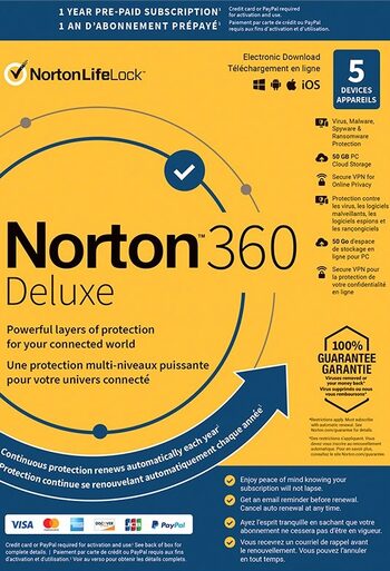 Norton 360 Deluxe US Key (1 an / 5 dispozitive) + 50 GB de stocare în cloud